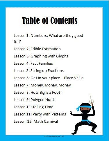 Number Ninja table of contents