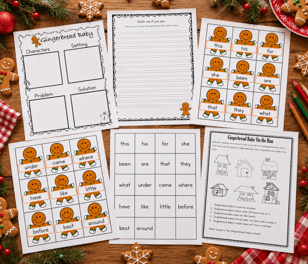 Gingerbread baby printables layout of all of them.