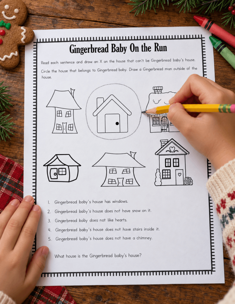 gingerbread baby on the run logic worksheet