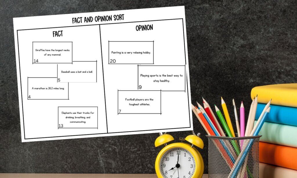 Fact and opinion cards sorted onto sorting mat