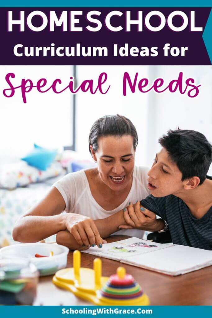 mom helping special needs boy with school work